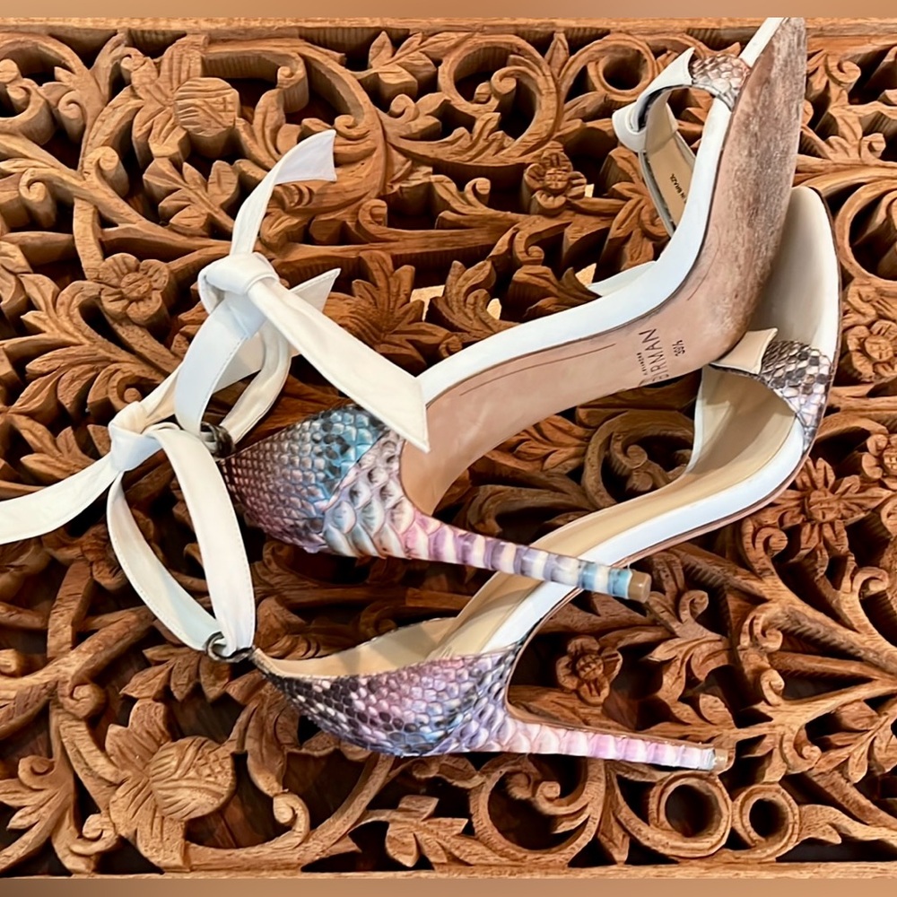 Alexandre Birman Heel The Clarita Pastel Snakeskin Trim Stiletto Sandal Bows 8.5 - Picture 8 of 10
